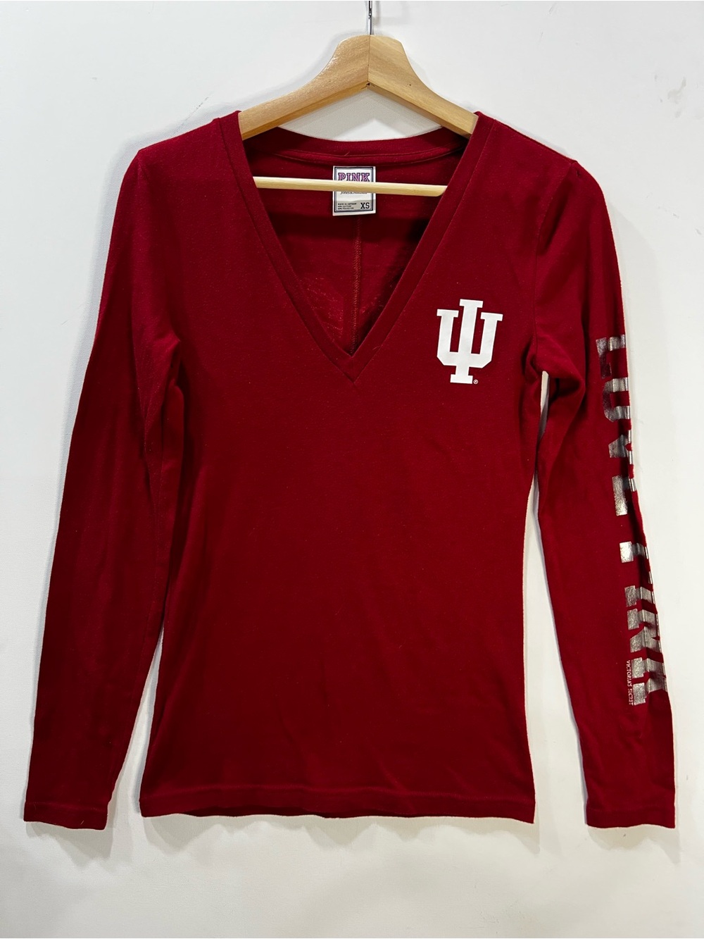 PINK Victoria's Secret Y2K Style Crimson V-Neck Long Sleeve Top